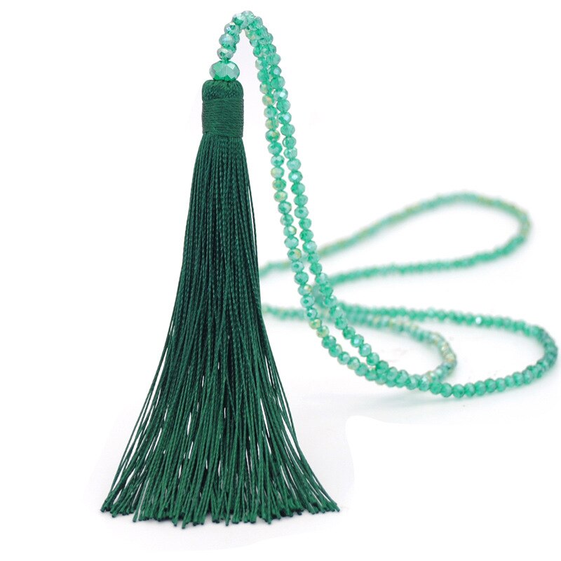 VENDITA Vintage Boho Lunga Frangia Della Nappa Collane del pendente per Le Donne Collier Della Boemia di Perline di Vetro di Cristallo Dei Monili Della Catena: Green