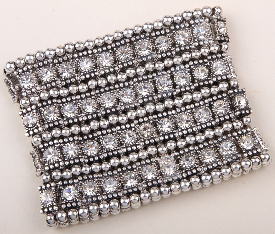 Multilayer stretch cuff bracelet women crystal wedding bridal jewelry B12 4 ROW antique silver color