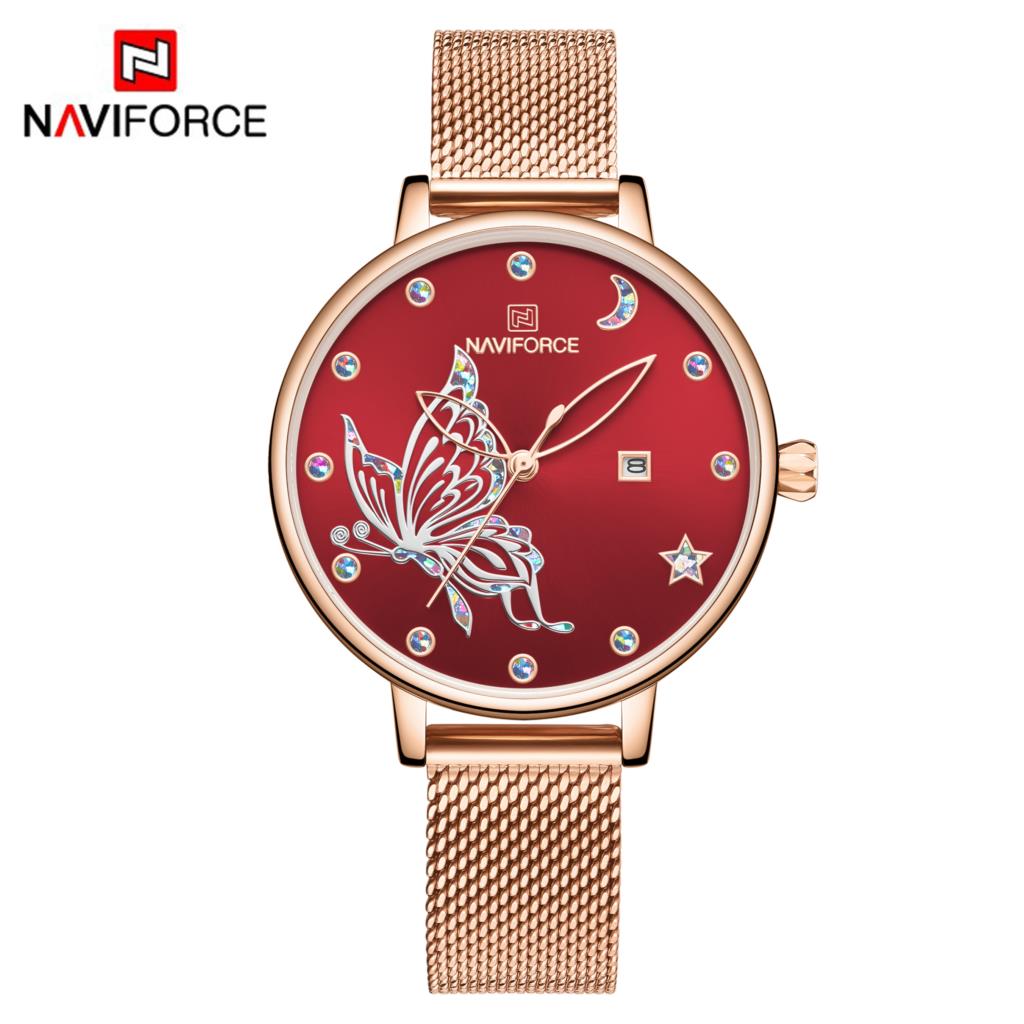 NAVIFORCE Luxe Horloge Vrouwen Mode Jurk Quartz Dames Mesh Rvs 3ATM Waterdicht Casual Horloges voor Meisje: RGR
