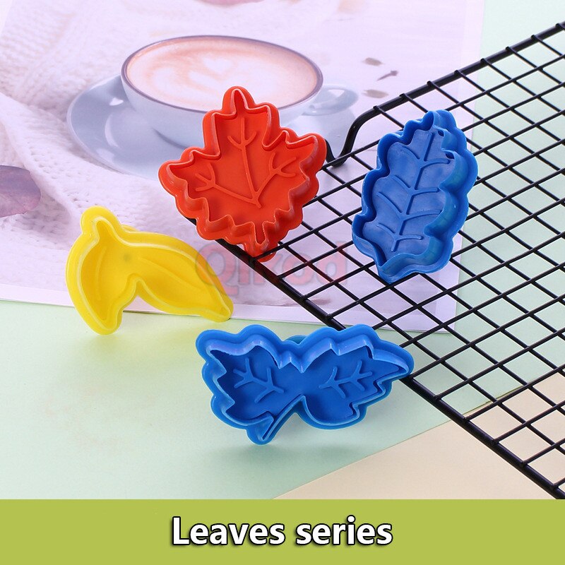 4Pcs DIY 3D Animal Vegetables Fruit Plasticine Slime Mold Tool Set Kit Ability Play Dough Clay Educational toy for chidlren: Leaves Series 4