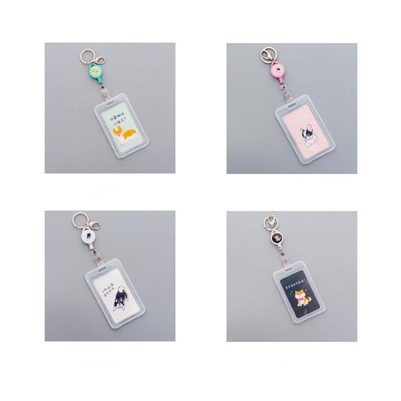 Llavero transparente para mujer, funda de plástico con carretes de placa retráctil, porta tarjetas