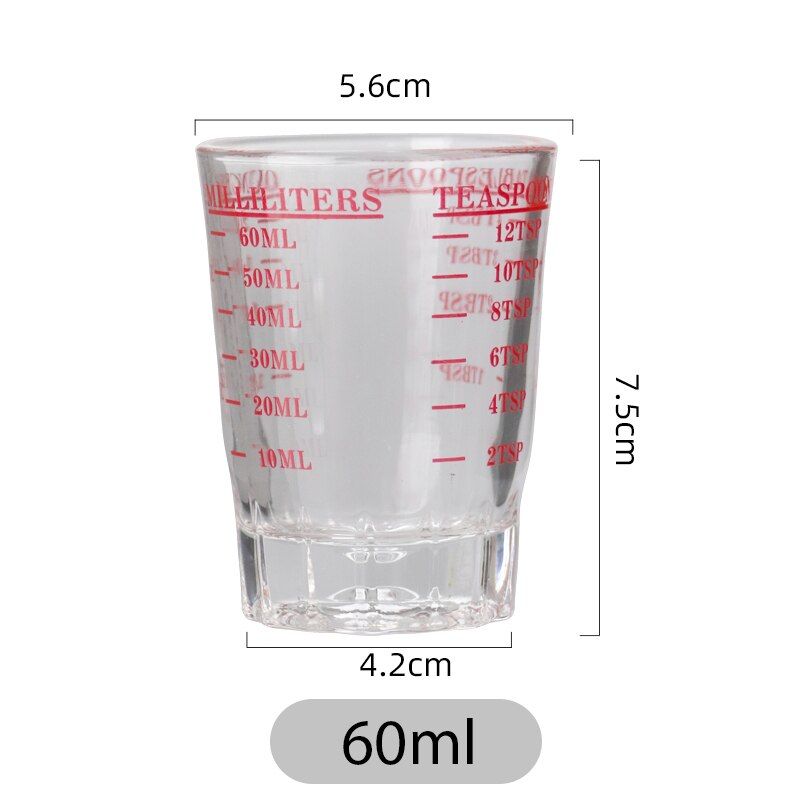 Tasse à mesurer expresso en verre de 45/60 ML, verre à Shot, liquide, once, avec échelle, fournitures d&#39;outils de cuisine: Red 60ml