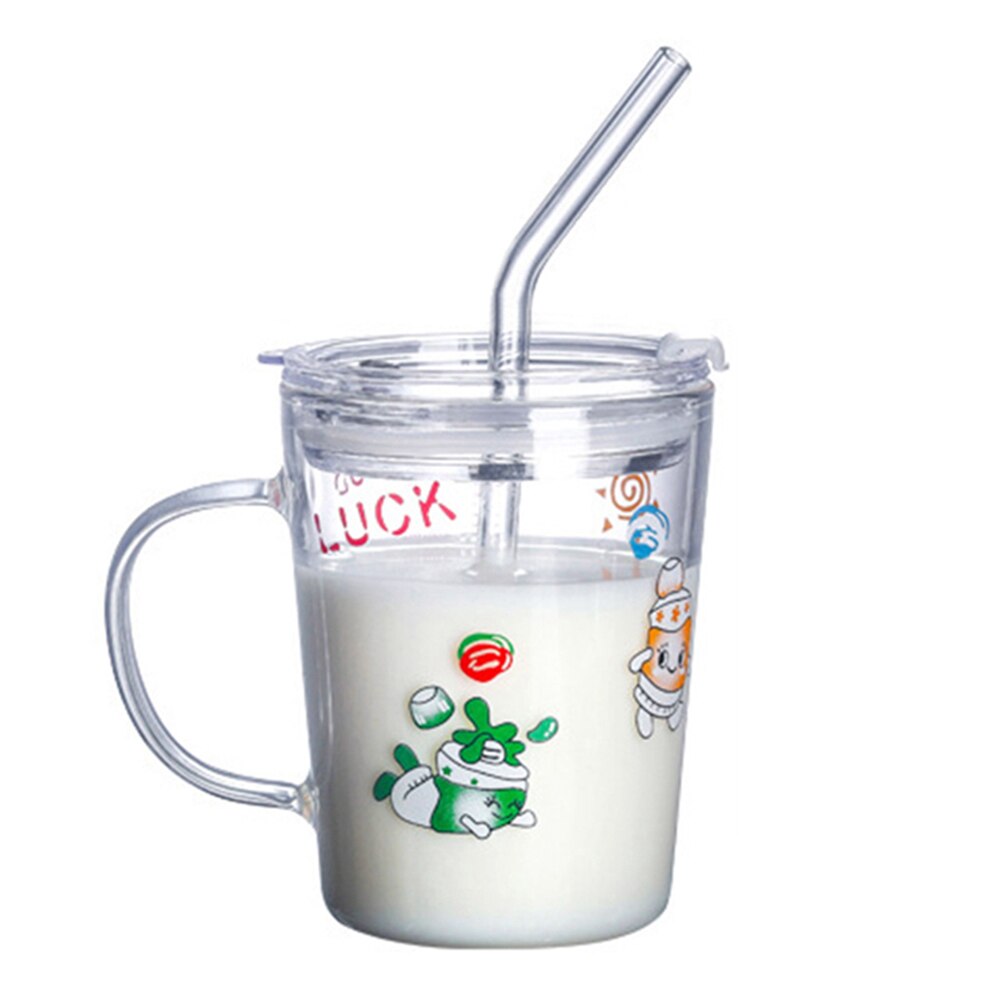 Tasse isolante en verre avec paille et couvercle, 350ml, Double paroi, pour pastèque, thé au lait: Luck