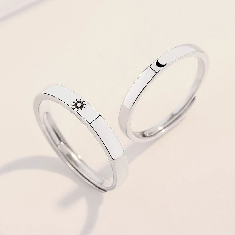 2 Pcs Promise Ring Set Zon En Maan Stijl Verzilveren Band Ring Voor Paar Vriendje Vriendin RERI889