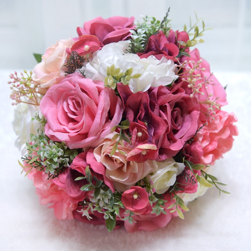 Ramo de flores de marfil para boda, dama de honor, flor Artificial, Rosa verde, hoja de planta para iglesia, , decoración del hogar PH19: 6-as shown