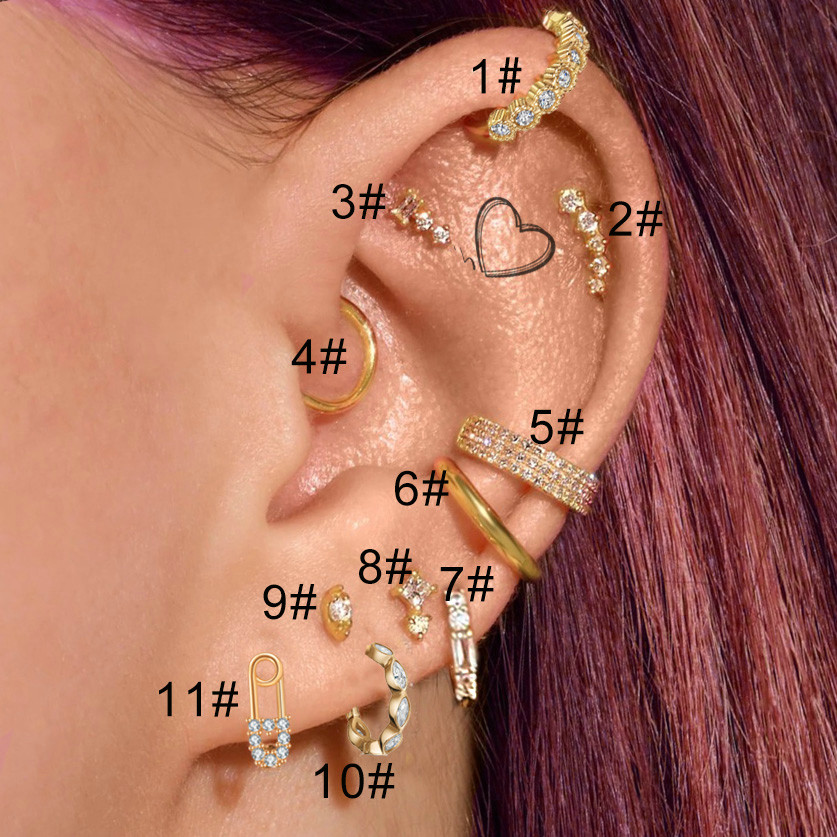 1pc Crystal Delicate Helix Tragus Ear Cartilage Piercing Women's Earrings Daith Screw Stud Earing on Ear Y2k Jewelry: Pink / Gold-color
