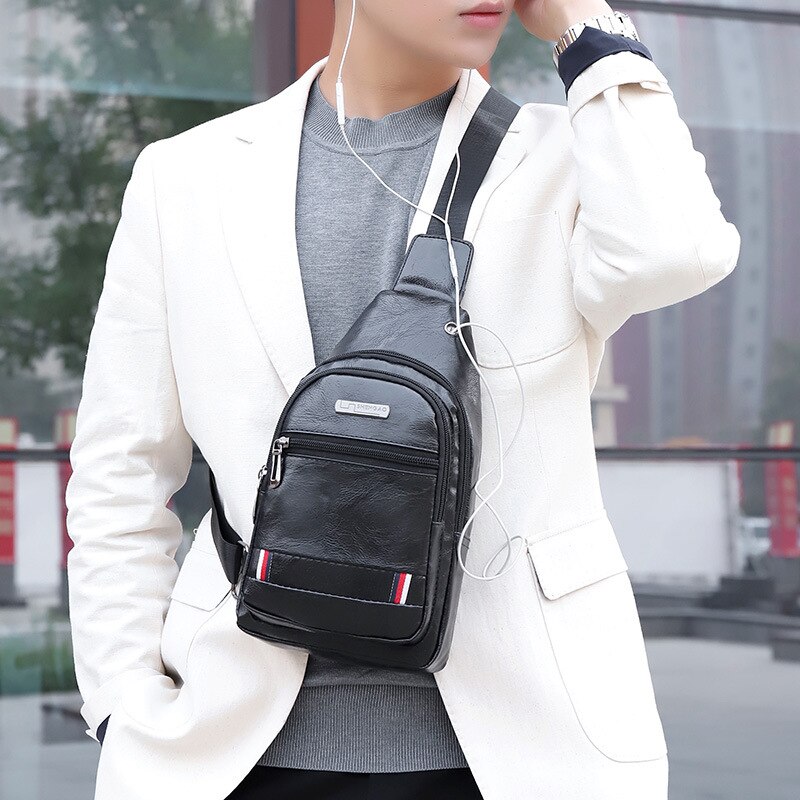 waterproof Male Chest bag Leather Crossbody Bags High Capacity Chest Bag Travel Shoulder Pack For Men Bolsos
