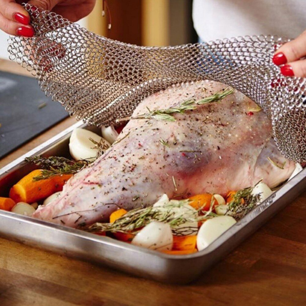Stainless Steel Chainmail Baking Cover for Skillets Grill Pans Roast Beef Pork Lamb Home Cookware BBQ Tools Kitchen Accessories