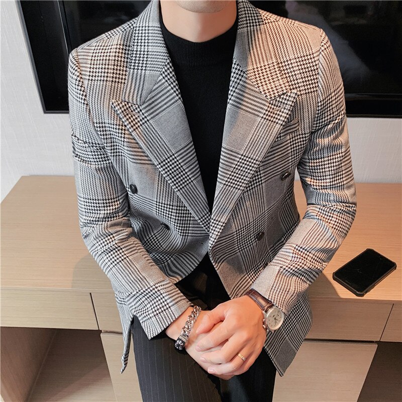 Brand Clothing Men Double Breasted Leisure Suit Jackets/Male Slim Fit Business Paid Slim Fit Luxury Tuxedo Plus size S-3XL