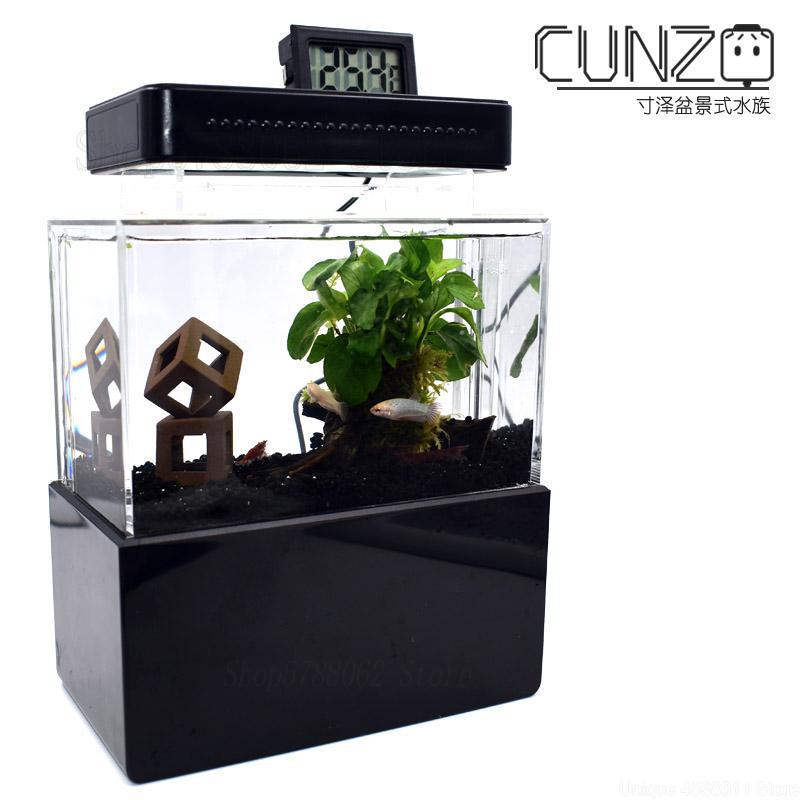 Kleine Plastic Aquarium Draagbare Desktop Aquarium Fish Kom Met Water Filtratie Led & Stille Luchtpomp Voor Decor
