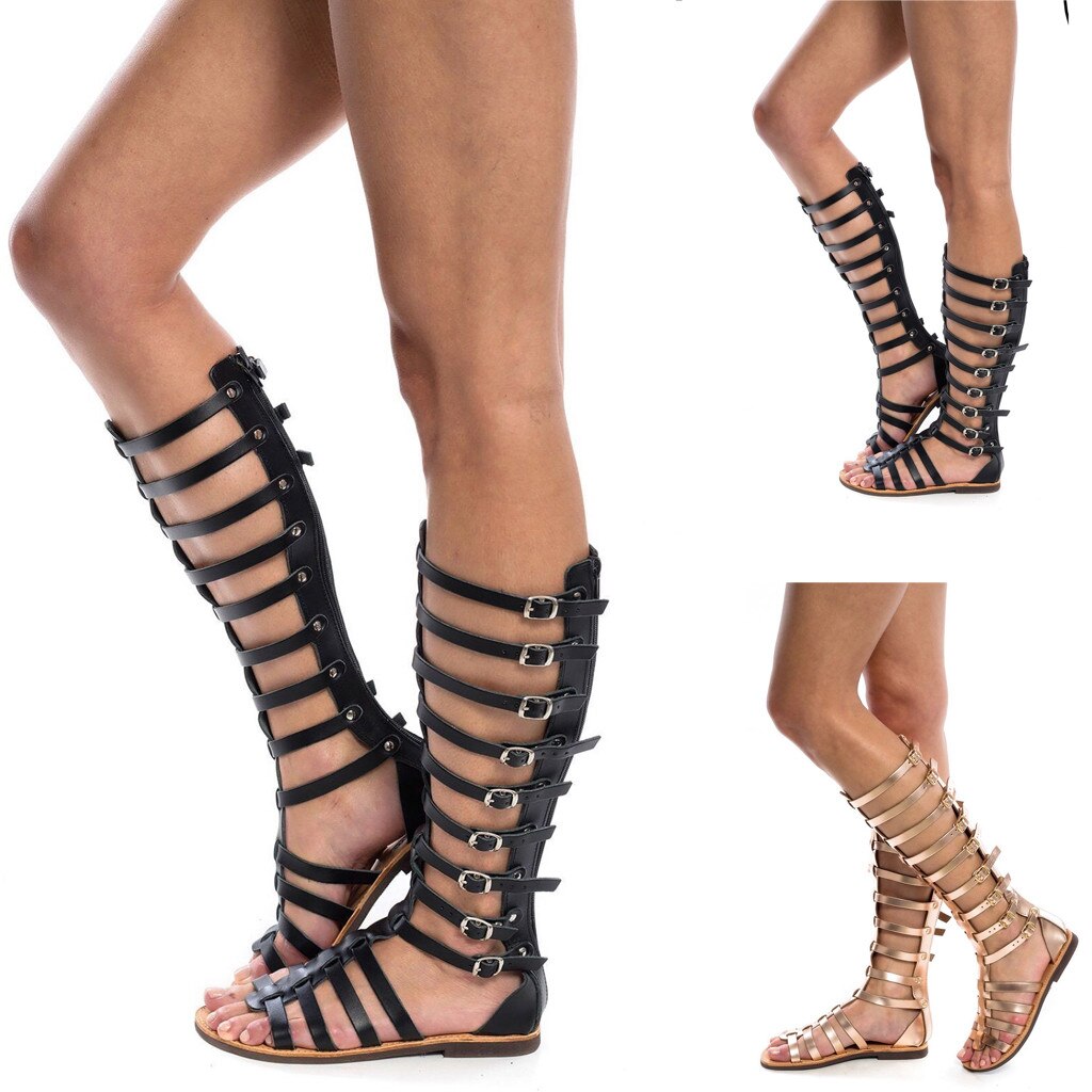 40 # Zomer Sandalen Romeinse Stijl Vrouwen Flats Knie Hoge Laarzen Retro Schoenen Sandalen Dames Casual Sandalias Vrouwen Sandalen сандалии