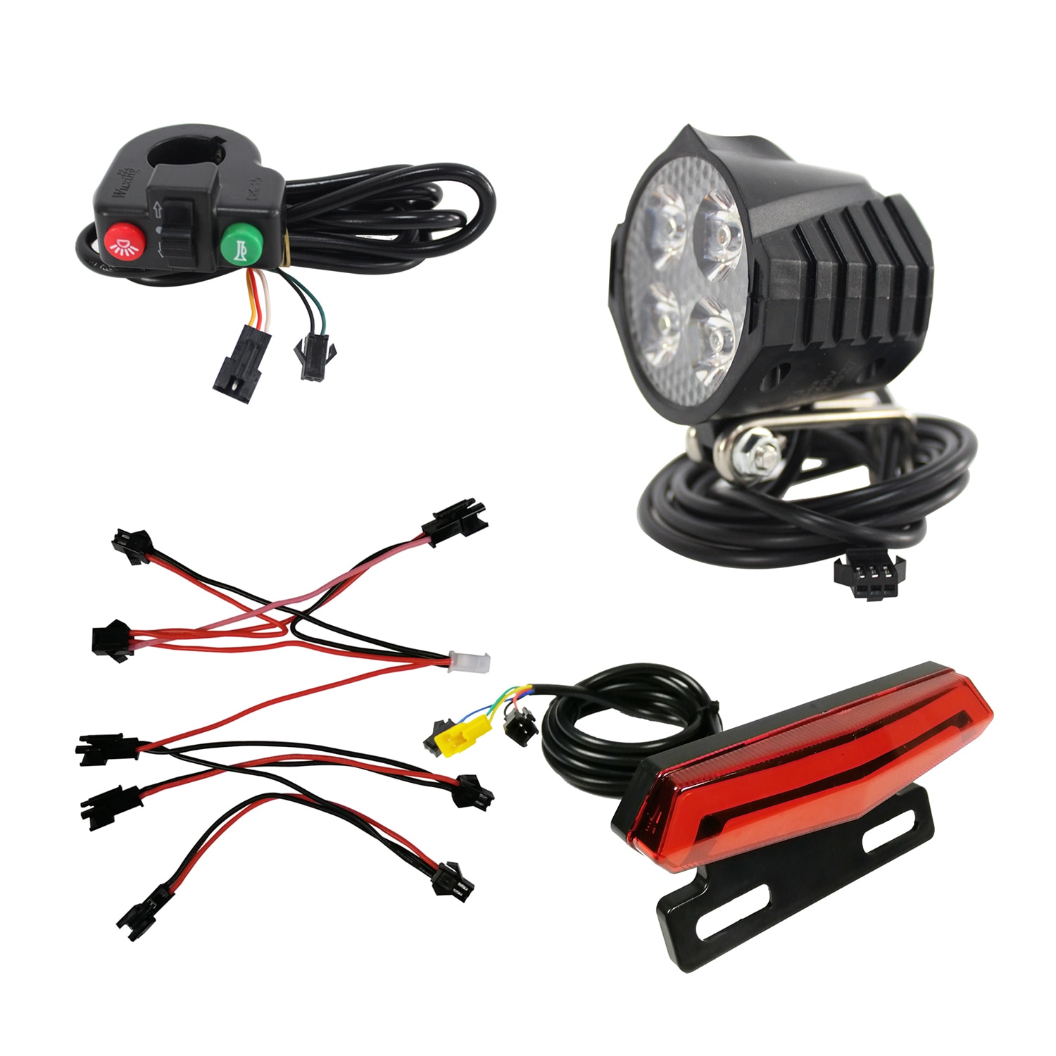 Ebike Headlight and Tail Light Sets Electric Latest 12/36/48V/60V Front Rear Warning Lights LED Night Spotlight Headlamp