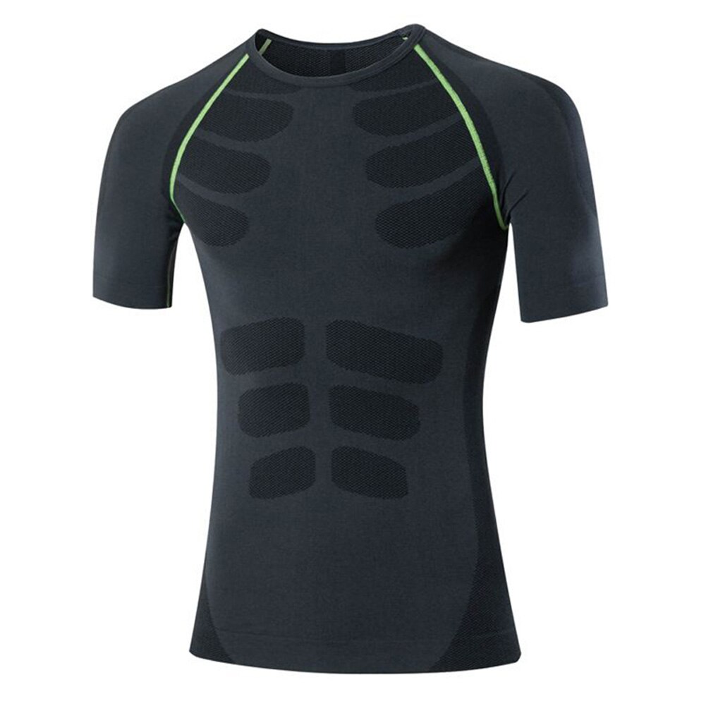Men Summer Quick-dry Tight Breathable Sports Shirt with Short Sleeve Round Neck MC889: Green / XL