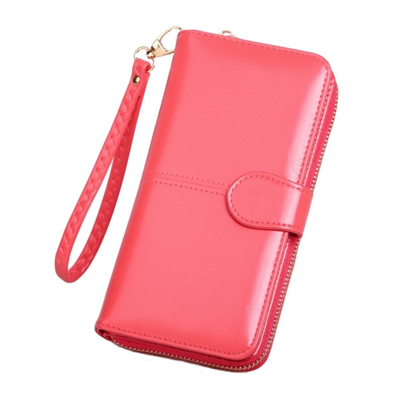 Wallet Female PU Leather Wallet Leisure Purse Ladies Top Women Wallets Long Coin Purse Card Holders Carteira Feminina: Light red