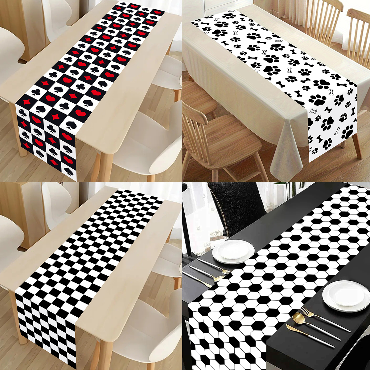 1pc Black White Checkered Table Runner Soccer Party Polyester Table Cover for Kitchen Home Birthday Party Picnic Supplies