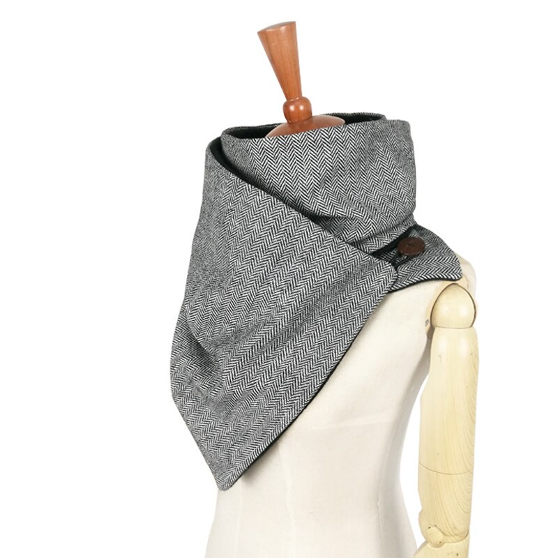 Leo anvi vinter skjerf menn ull bomull unisex sildben chevron ringe skjerf kvinner pakke inn håndlaget uendelig skjerf: Svart hvit