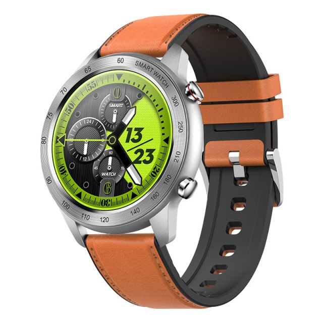 Cobrafly  mx5 smartwatch mit 1.3 -zoll-runddisplay, bluetooth-anruffunktion, wasserdicht  ip68 lange standby-zeit, herzfrequenz- und blutsauerstoffmessung: Silberbraunes leder