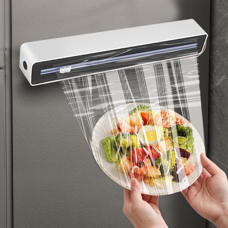 Dozownik folii spożywczej z nożem Uchwyt na folię aluminiową Wytrzymały obcinacz folii spożywczej Oszczędzający miejsce organizer na wosk