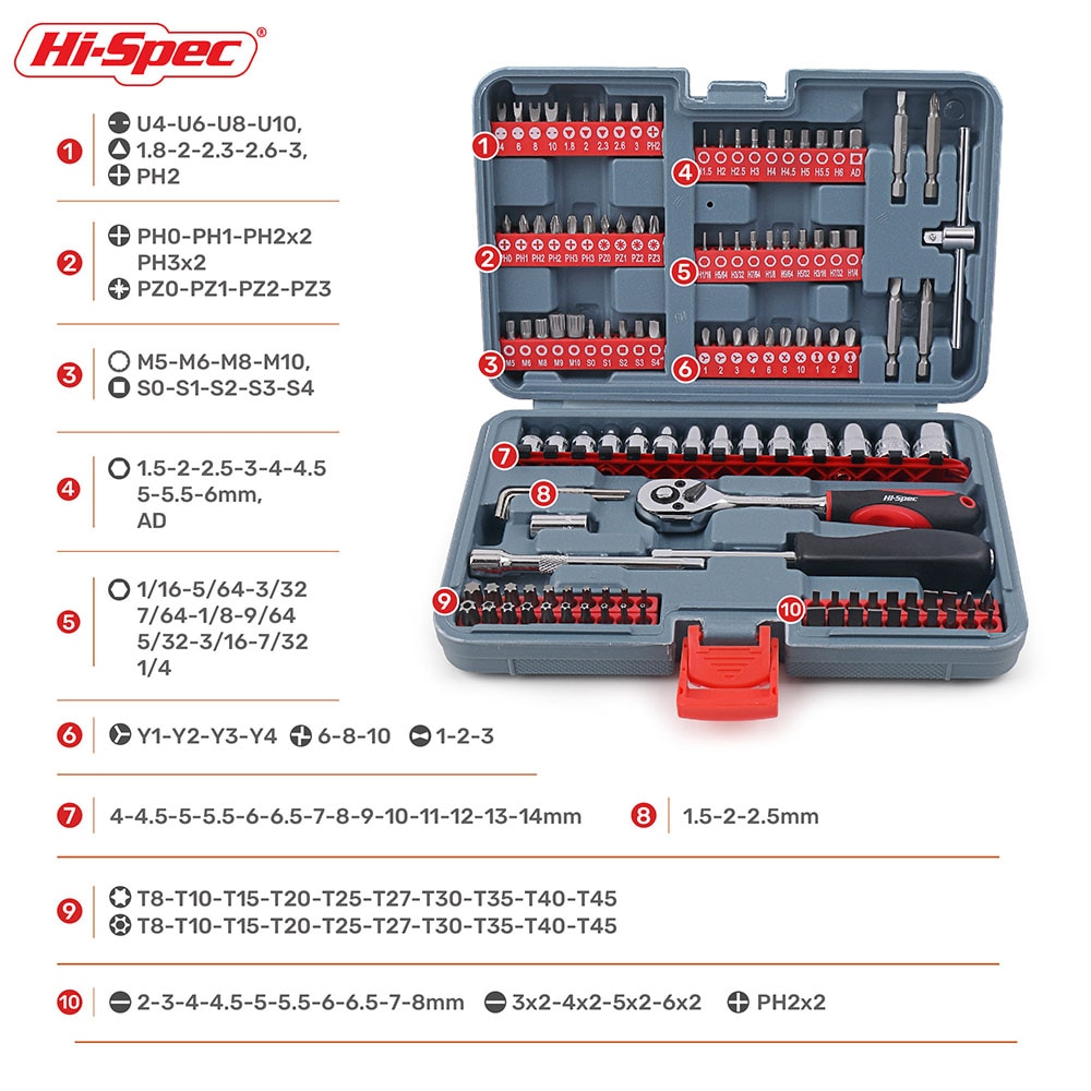 Hi-Spec 126pc Mechanics Car HandTool Set Ratchet Wrench Socket Set for Auto Motorcycle Repair with Plastic Toolbox Storage Case