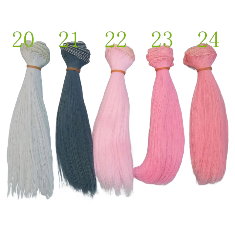Perruque de Cheveux Lisses Résistante à la Chaleur, Couleur Rouge, Vert, Bleu, Accessoires de Bricolage Faits à la Main, 15/25 cm, 1 Pièce