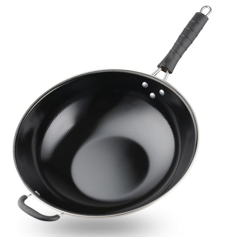 Emalj wok hushållsobelagd bärbar gasspis rundbottnad gryta induktionshäll rostar inte stekpanna med non-stick lock