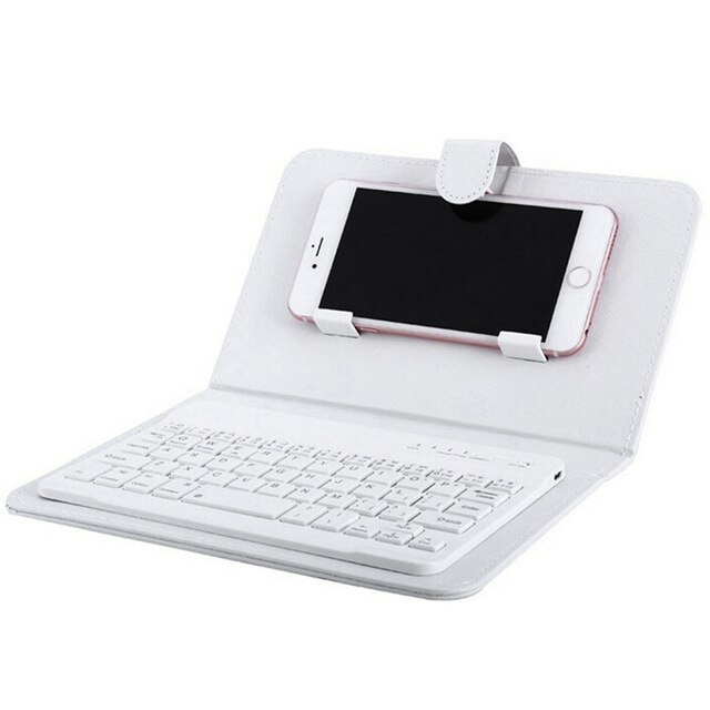 Draagbare Draadloze Bluetooth Toetsenbord Geval Pu Leer Stand Cover Voor Iphone Android Telefoons: WHITE