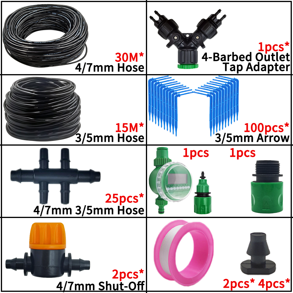 Oasis Garden 4/7mm to 3/5mm Hose Automatic Watering Drip Irrigation System Kit Elbow Emitter Potted Plant Home Bonsai Greenhouse