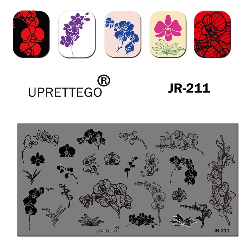 Roestvrij Staal Stempelen Plaat Sjabloon Russische Zin Bloemen Brief Gloeilamp Gratis Lijn Kerk Orchidee Nail Tool JR211-220: JR211