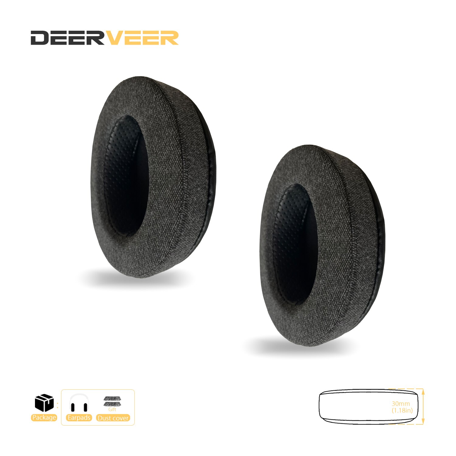 DEERVEER – oreillettes de remplacement pour écouteurs Roccat ElO 7.1 AIR, ELO 7.1 USB, ELO X stéréo, coussinets en mousse à mémoire de forme épais: 7Gray velour