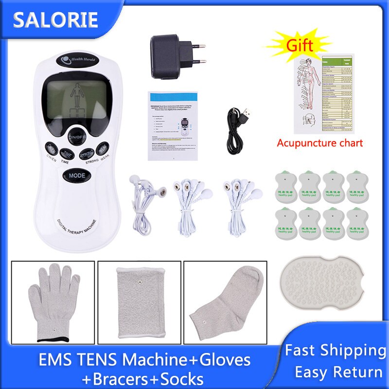8-Modus Ems Tientallen Eenheid Tens Machine Elektrode Massage Handschoenen Bracer Sokken Lage Frequentie Massage Elektrische Spierstimulator Therapie