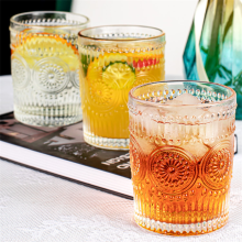 400ml Transparent Glass Water Cup Household Simple Fresh Style Wine Glass Retro Carved Drinking Juice Milk Coffee Beer Glass Cup