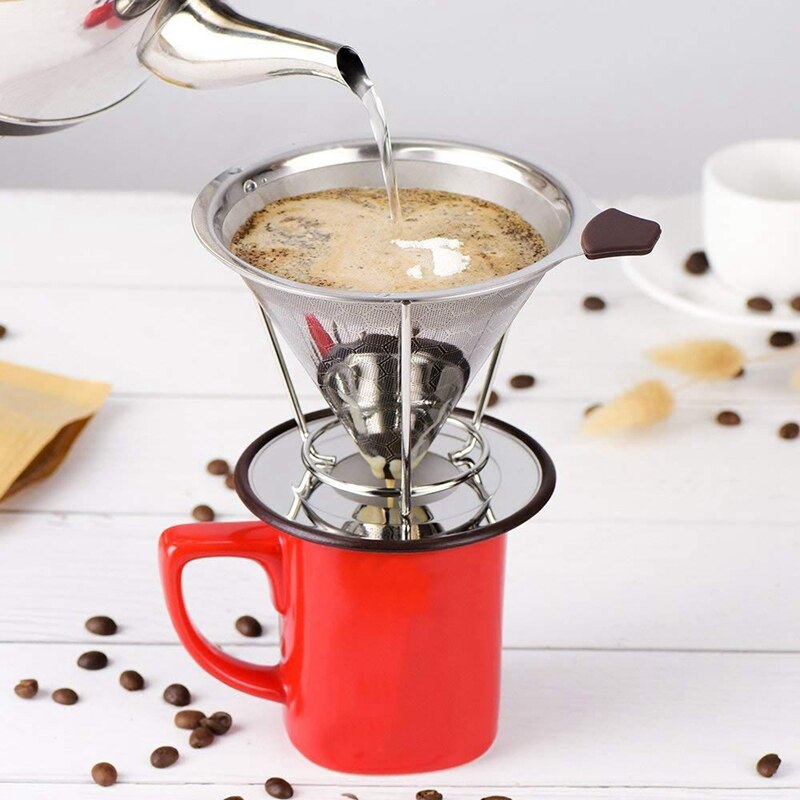 Giet Over Koffie Filter, Roestvrij Staal Permanente Koffie Druppelaar, Papierloze Herbruikbare Koffie Filter Kegel Met Afneembare Cup Stand