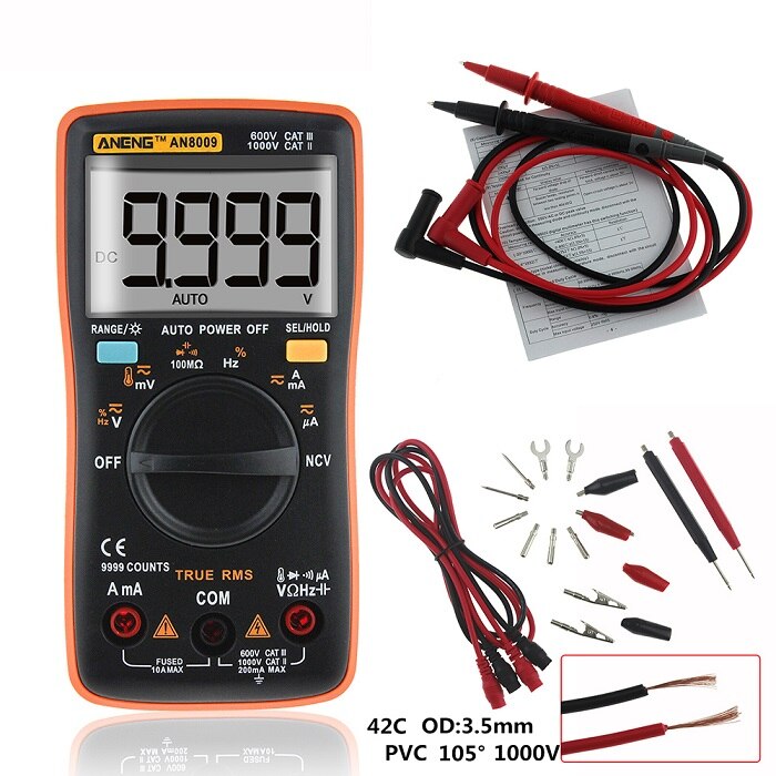 AN8009 Digitale Multimeter True-Rms Auto Range Ncv Ohmmeter Ac/Dc Spanning Ampèremeter Stroom Meter Temperatuur Elektronische test: Oranje