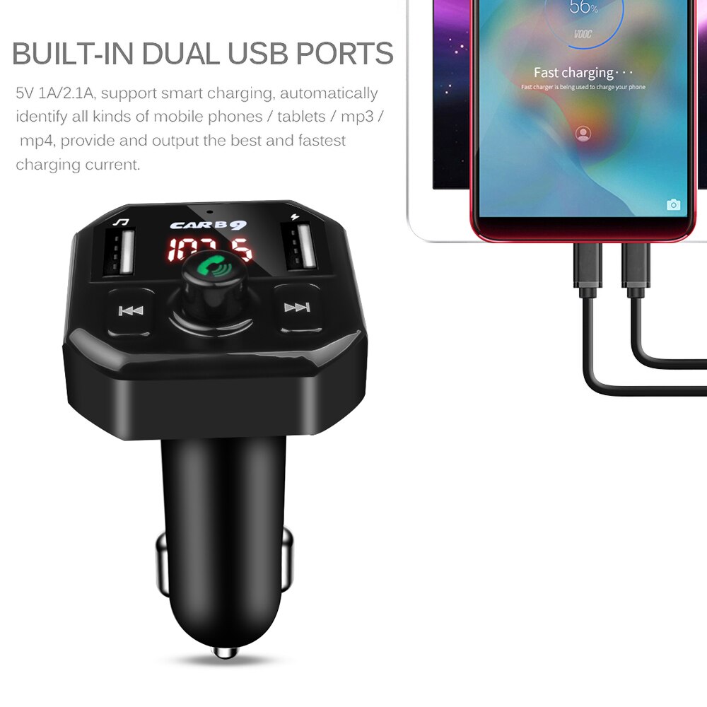 Kebidu handy-ladegerät mit zwei usb-anschlüssen, 3.1a -ladeadapter, automatischer led-anzeige, freisprechfunktion, fm-schnellladefunktion und sender für mobiltelefone