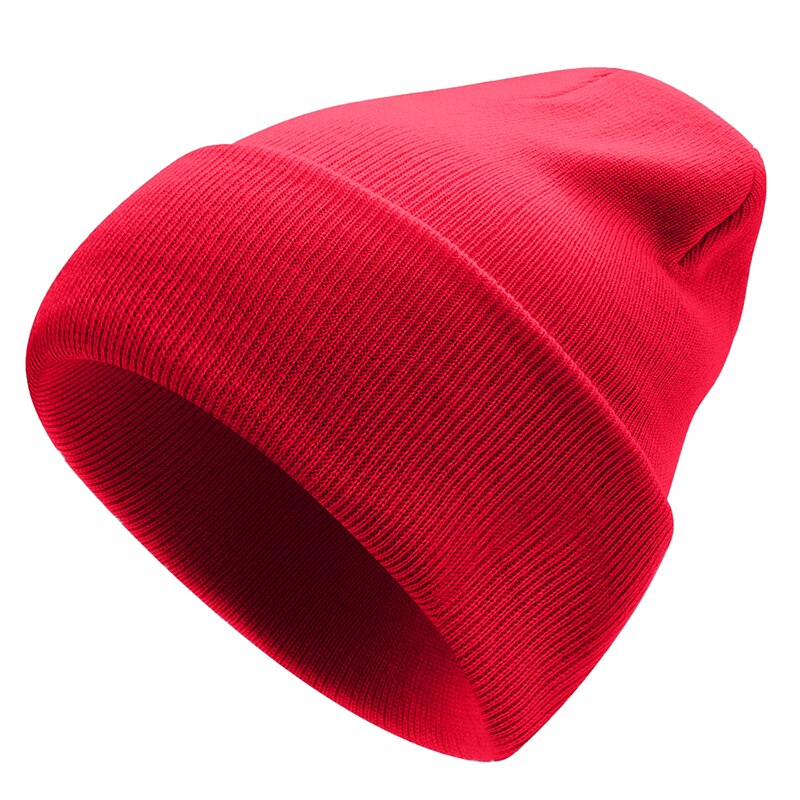 Strikket vinterlue solid varme luer unisex lue fritidshatt for menn kvinner hip-hop vår høst panser voksen skullies: Rød