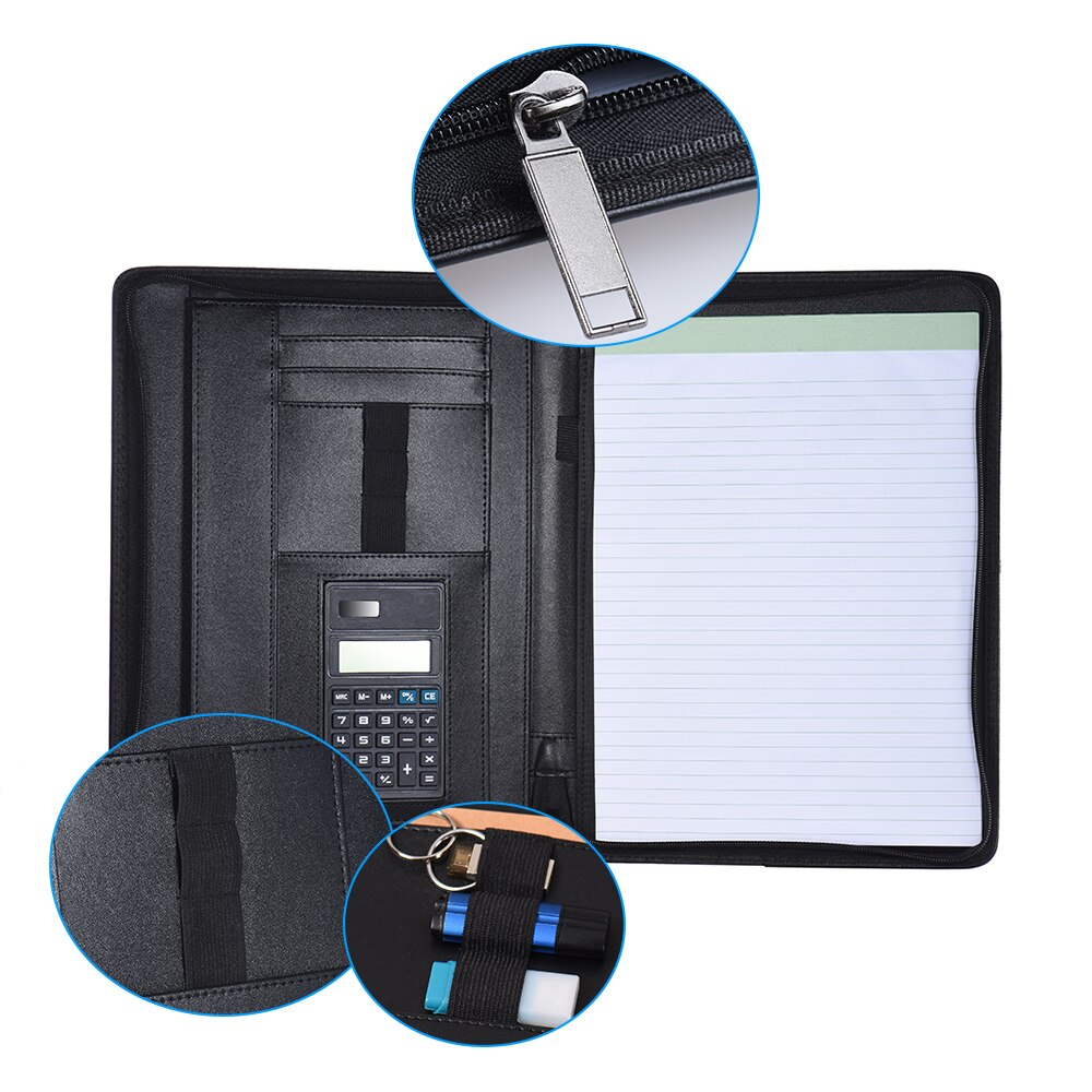 Multifunctionele Professionele Business Portfolio Padfolio Map Document Case Organizer A4 Pu Leer Ritssluiting