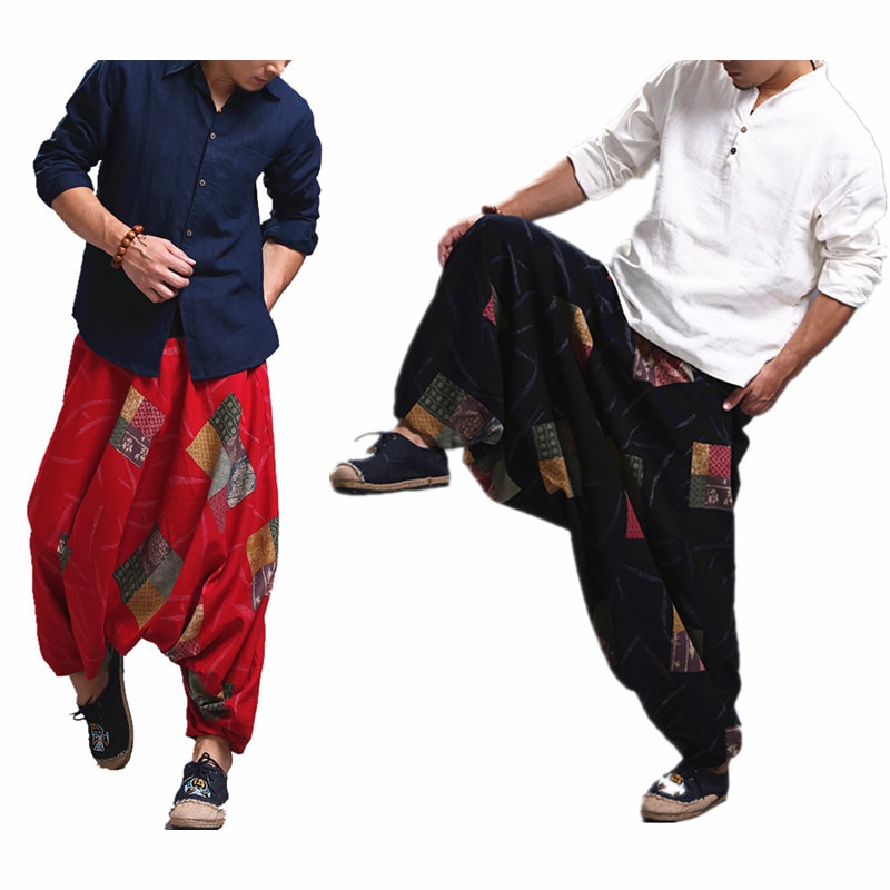Plus koko miesten haaremihousut hiphop löysät leveät lahkeet housut puuvilla pellava iso haara lenkkeilijät boho tanssihousut nepal style