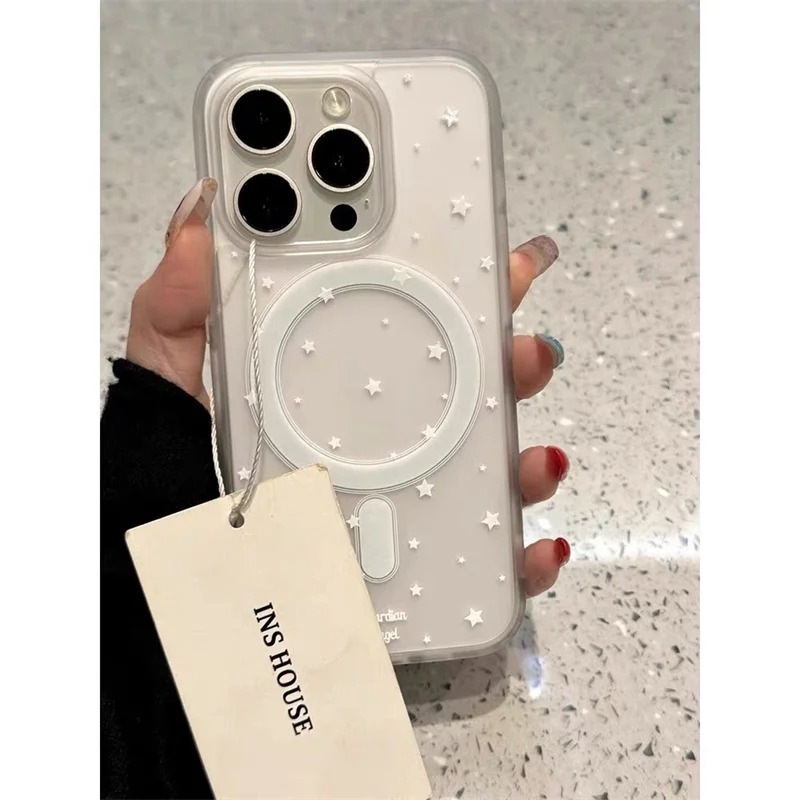 Korea's cute magnetic stand Tok cartoon star Angel Wings Magsafe phone case for iPhone 16 15 14 13 Pro Max mirror back cover