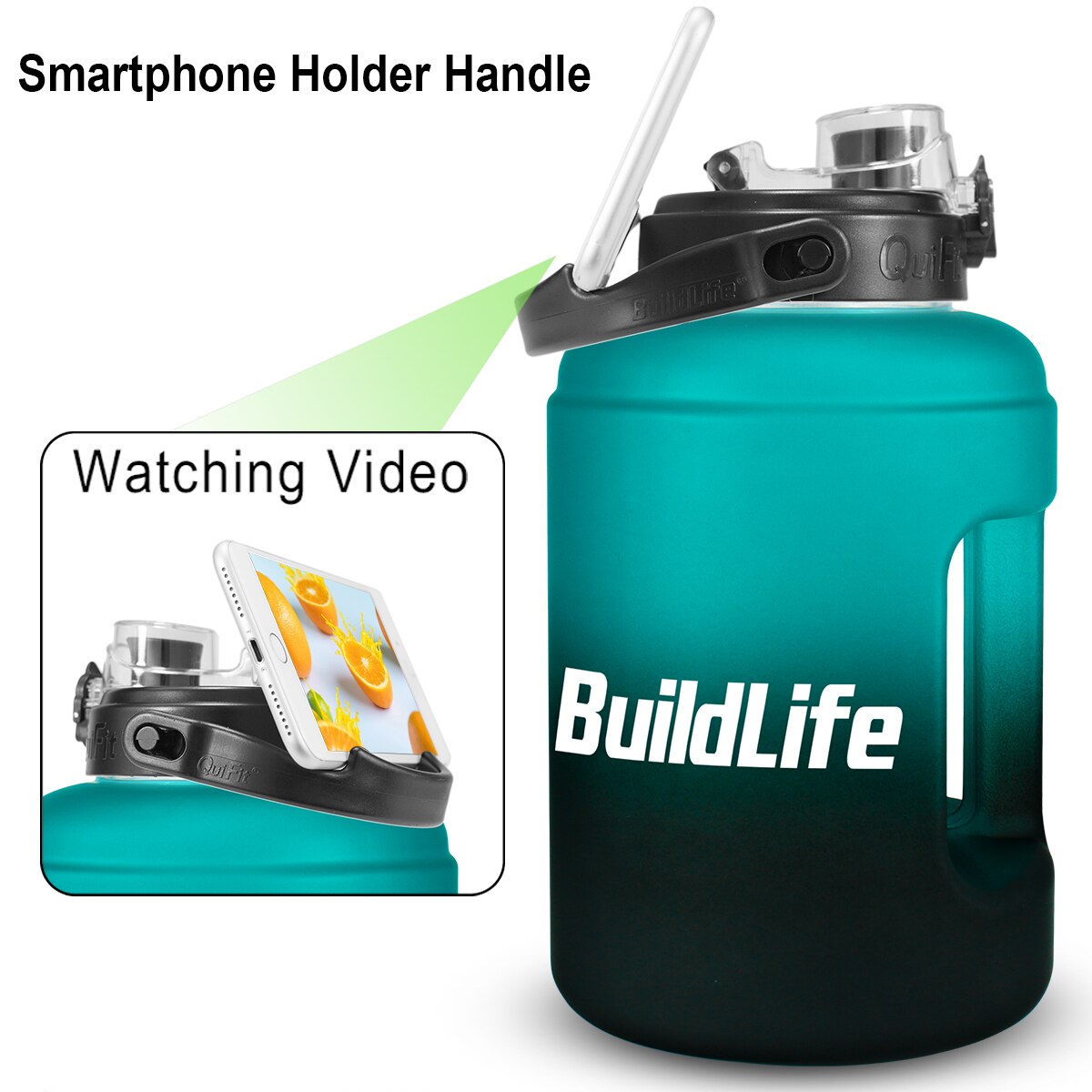 BuildLife 1 galon butelka wody 2.5L 3.78L motywacyjny z markerem czasu sport szczelne szerokie usta duży dzbanek BPA Free Fitness