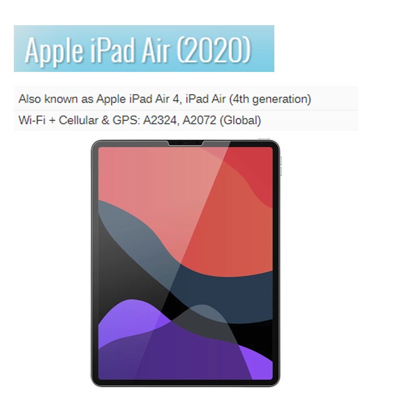 4 2020 Protetor De Tela de Vidro temperado Para iPad air Para ipad 10.2 2020 mini 1 2 3 4 5 9.7 2018 Pro 11 10.5 Película Protetora: ipad air 4 2020