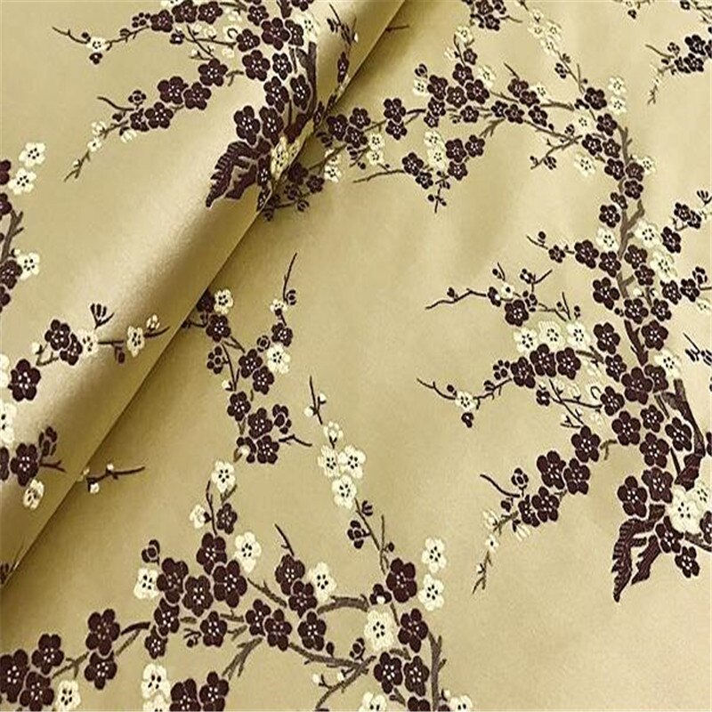Jacquard polyesterstoffer vintersød blomme blomstermønster brokadestoffer til yndefulde kjoler: 4 guld