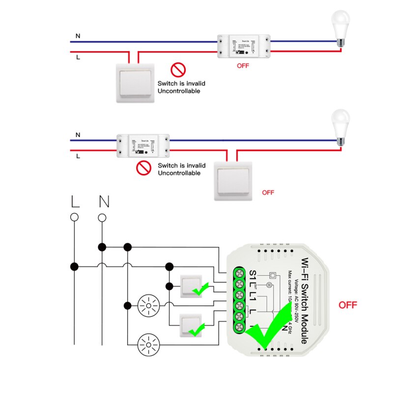 Hidden Smart Switch Smart Life/Tuya APP 1/2 Way 90250V WiFi Switch