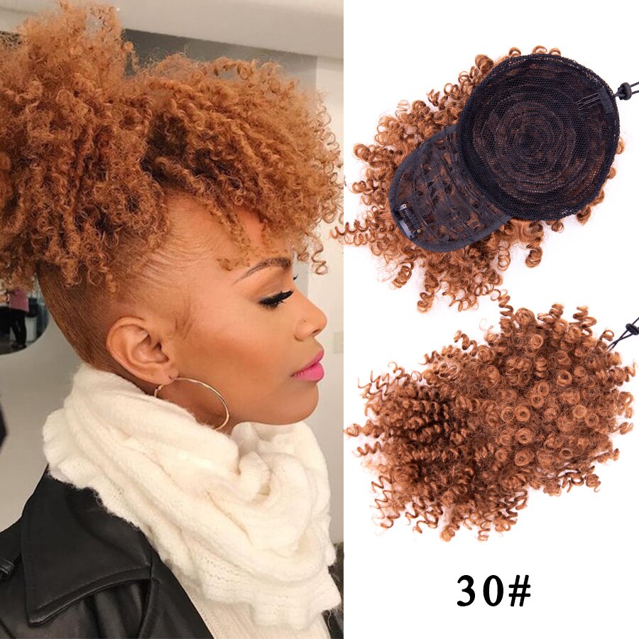 Leeons Kinky Curly Hair Bangs High Puff Ponytail Synthetic Hair Extensions African American Hair Ponytail With Bangs 11 Colors: 30