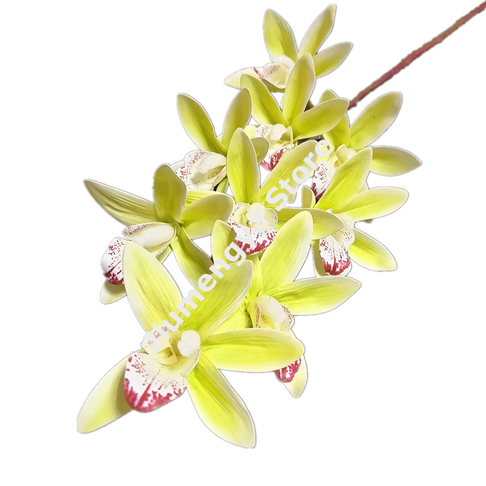 One Real Touch Cymbidium Orchid Flower Plant Artificial 9 Heads Phalaenopsis Orchis for Wedding Home Decorative Flowers: Light Green