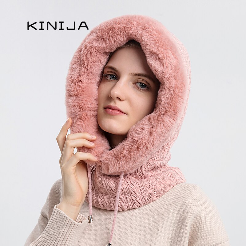 Talviturkis lippis maski setti hupullinen naisille neulottu kashmir kaula lämmin balaclava suksi tuulenpitävä hattu paksu pehmoinen pörröinen pipot huppu