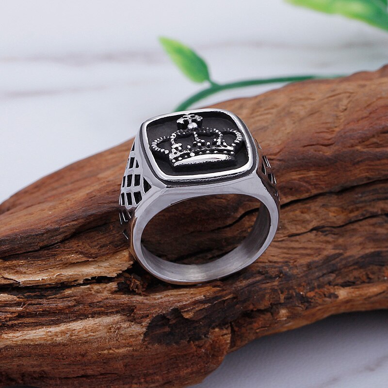 Anillo de corona Imperial para hombre, anillo clásico de acero inoxidable para hombre, anillo de boda de titanio de
