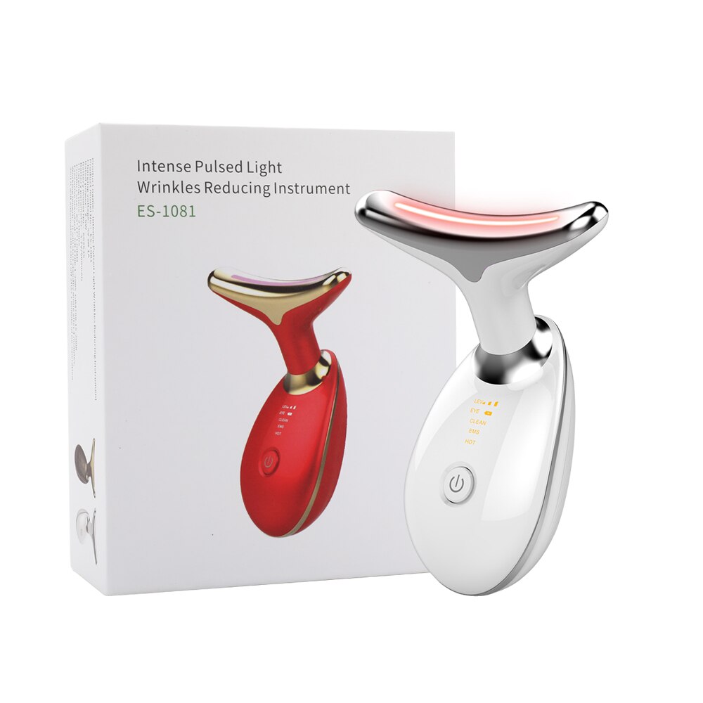 3 Colors LED Photon Therapy Neck and Face Lifting Tool IPL Vibration Skin Tighten Reduce Double Chin Anti-Wrinkle Remove Device