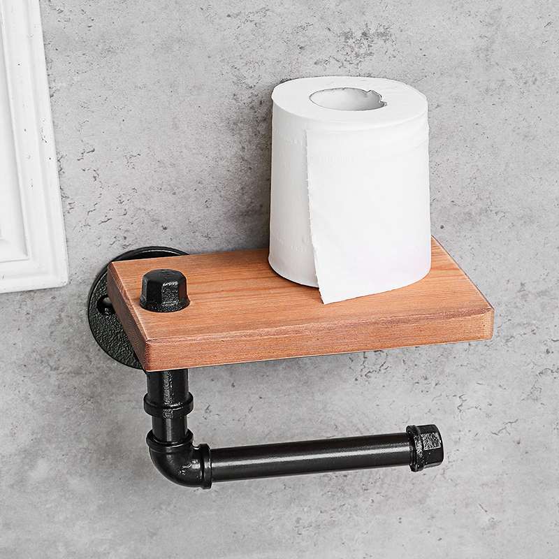 Vintage badeværelse toiletrulle papirholder vægmontering metal træ badeværelse wc papir telefonholder med opbevaringshylde retro