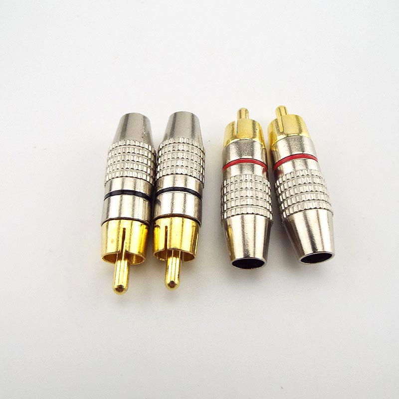 4 Pezzi Connettori RCA 270 Senza Saldatura – Spine AV Loto Per Audio/Video – 2 Rossi + 2 Neri - 4