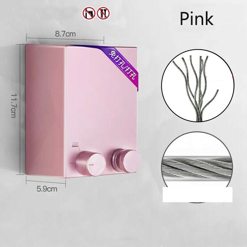 Indoor Outdoor Retractable Laundry Clothesline Washing Clothes Line Shrinking Clothesline: Pink